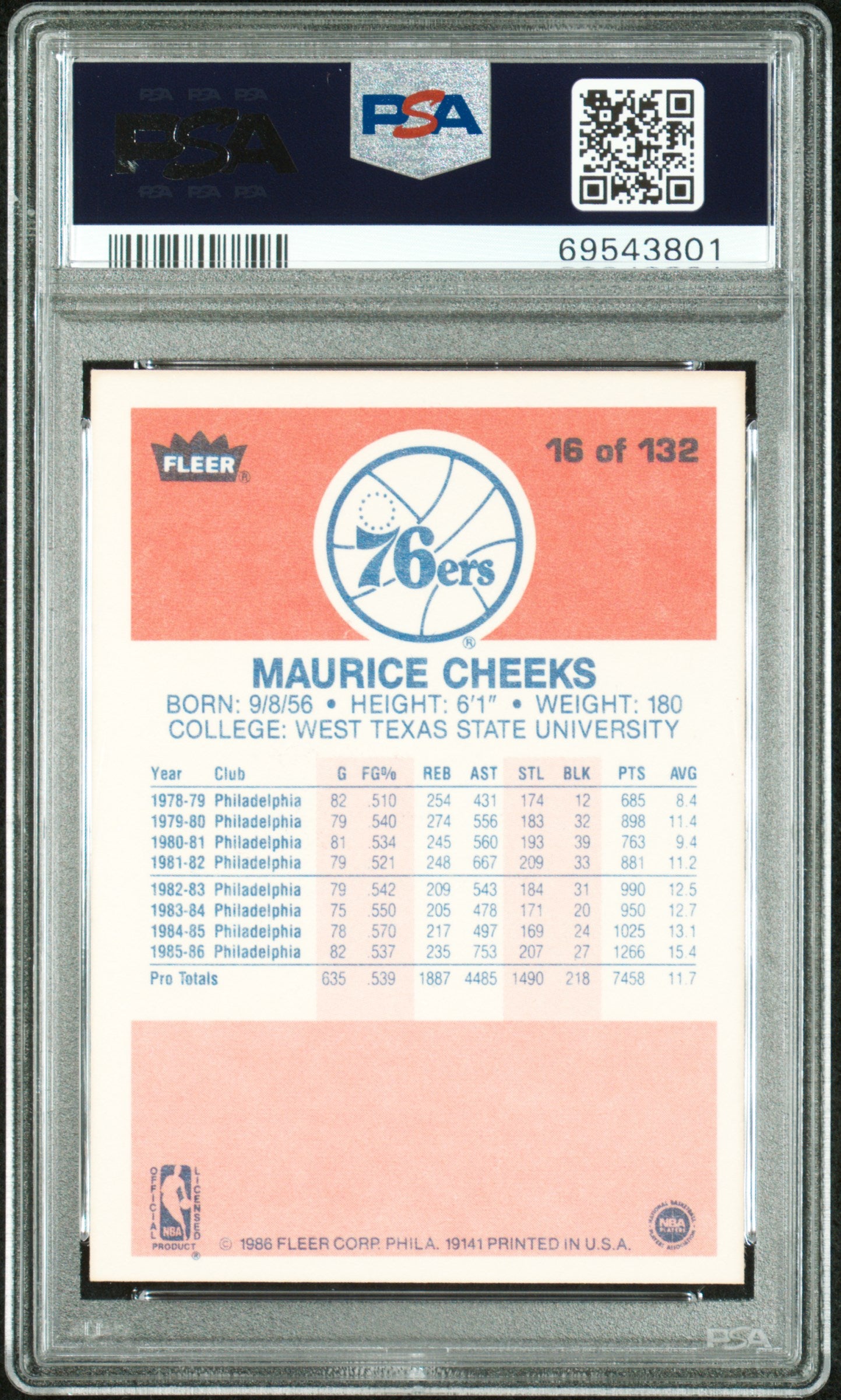 1986 Fleer Maurice Cheeks #16 PSA 9