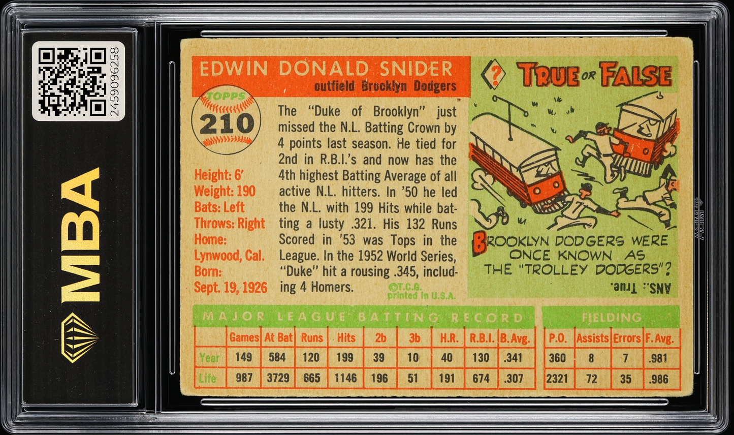 1955 Topps Duke Snider #210 MBA 3