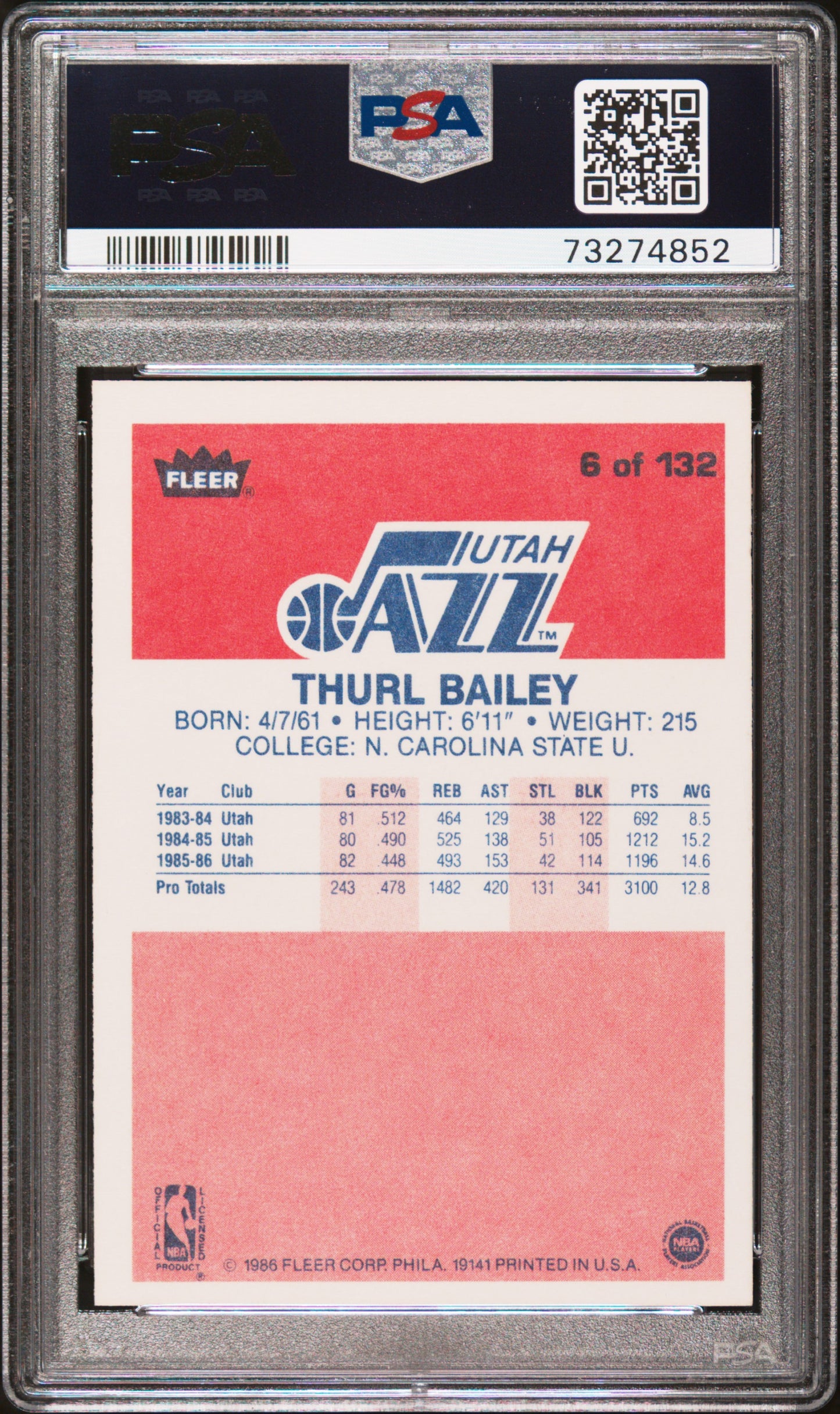 1986 Fleer Thurl Bailey #6 PSA 9
