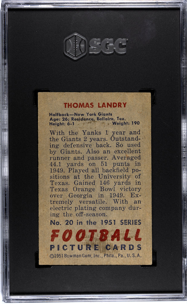 1951 Bowman Thomas Landry #20 SGC 5