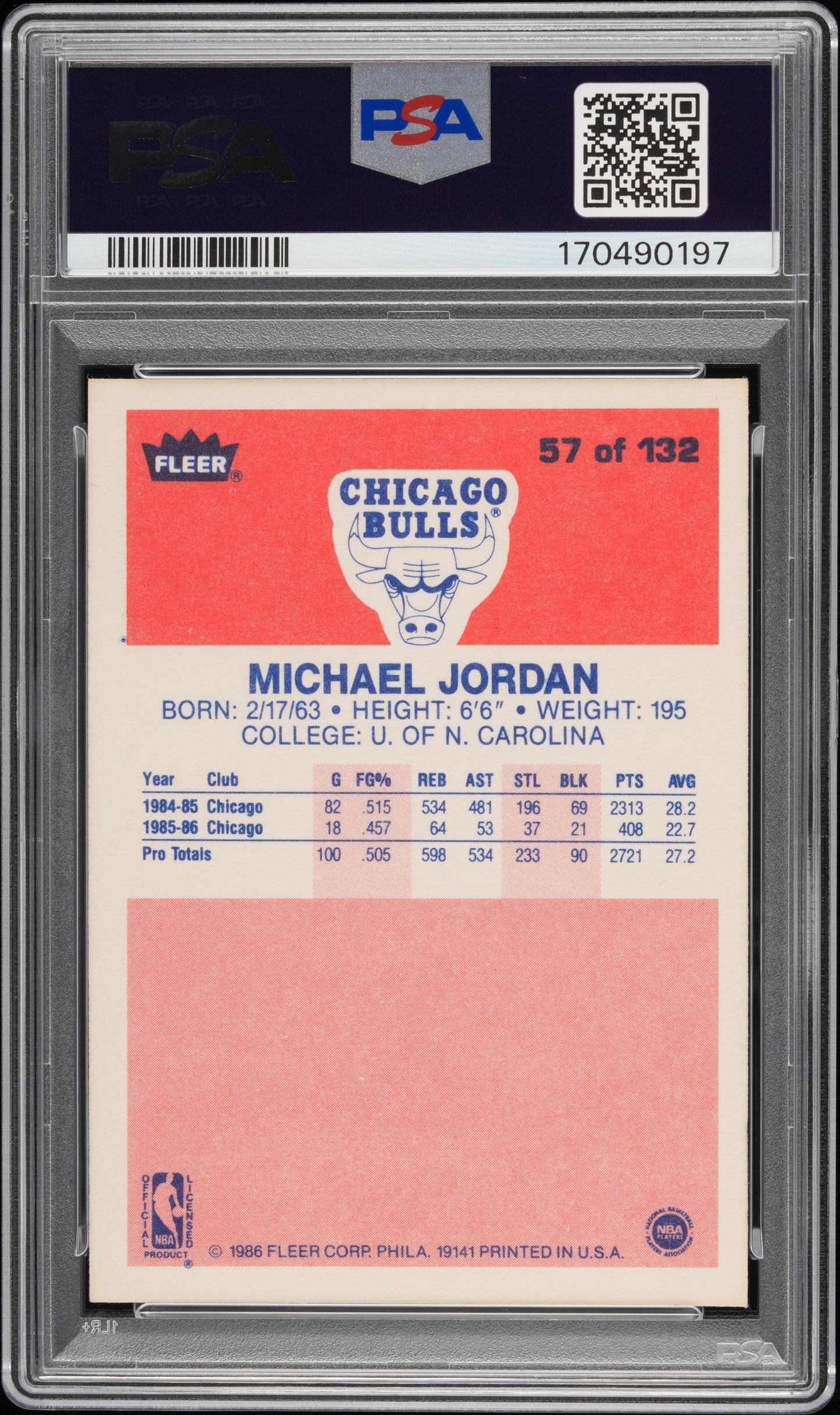1986 Fleer Michael Jordan #57 PSA 5