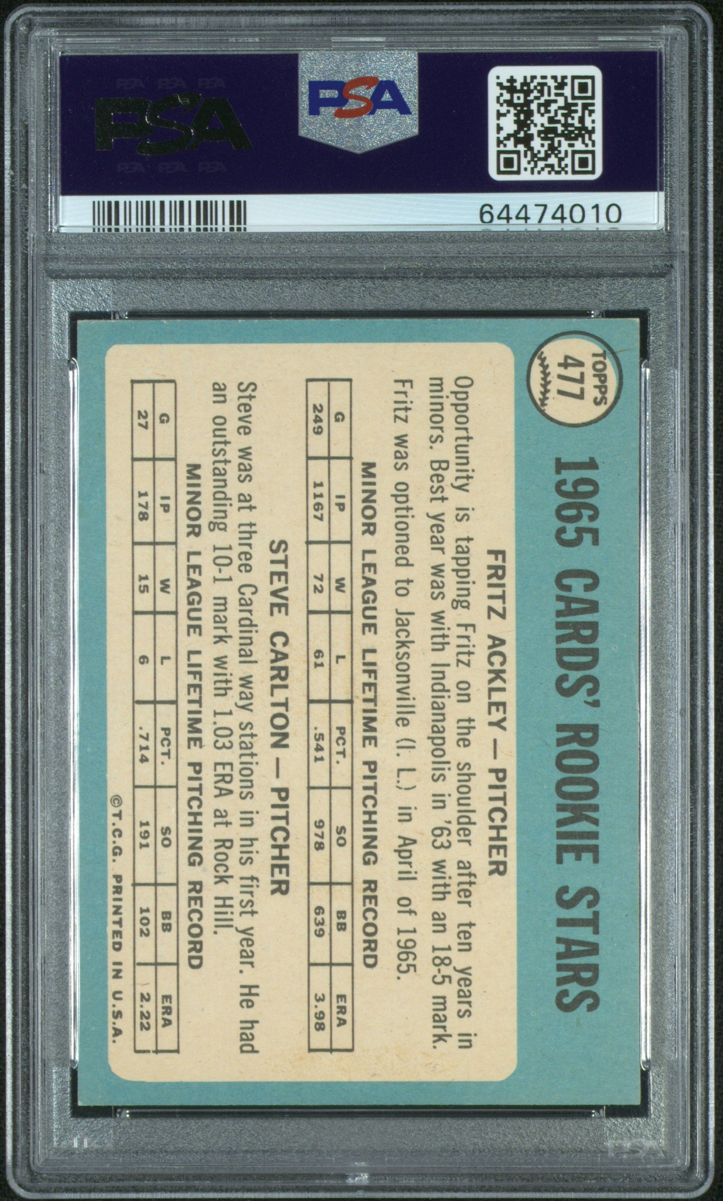 1965 Topps Cardinals Rookies #477 Cardinals Rookies PSA 7 Auto 8