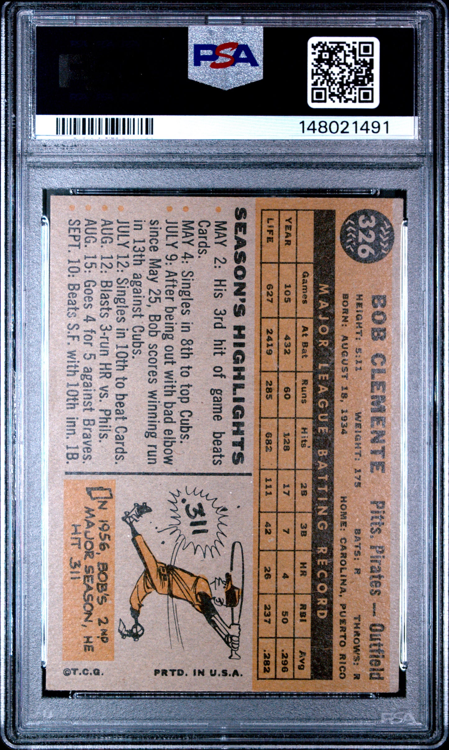 1960 Topps Bob Clemente #326 PSA 3