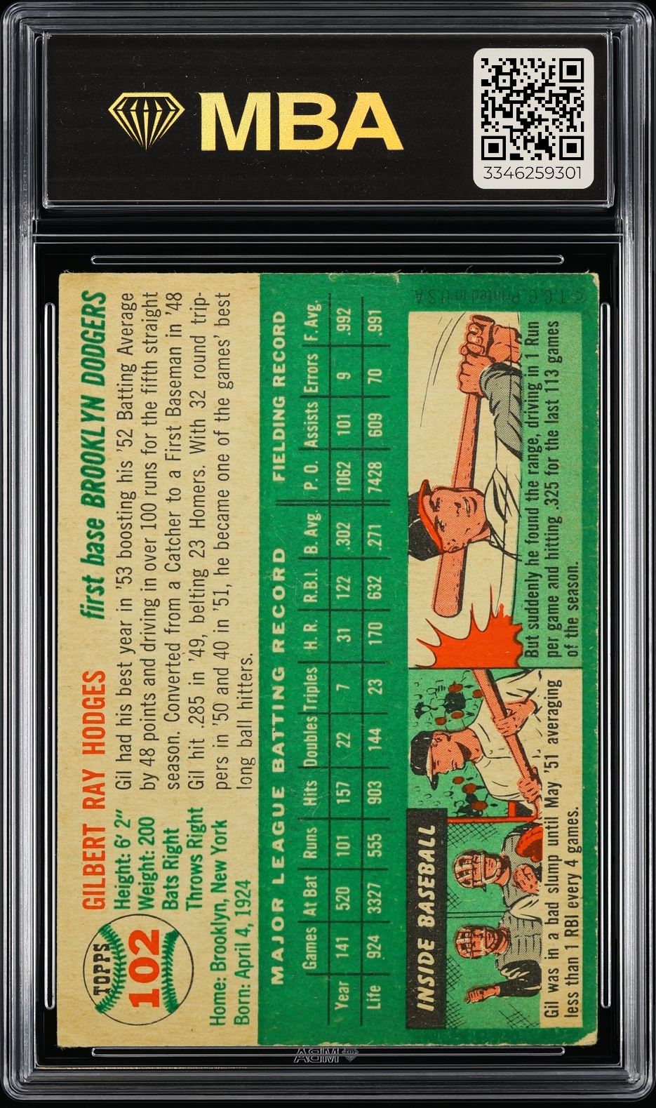 1954 Topps Gil Hodges #102 MBA 3
