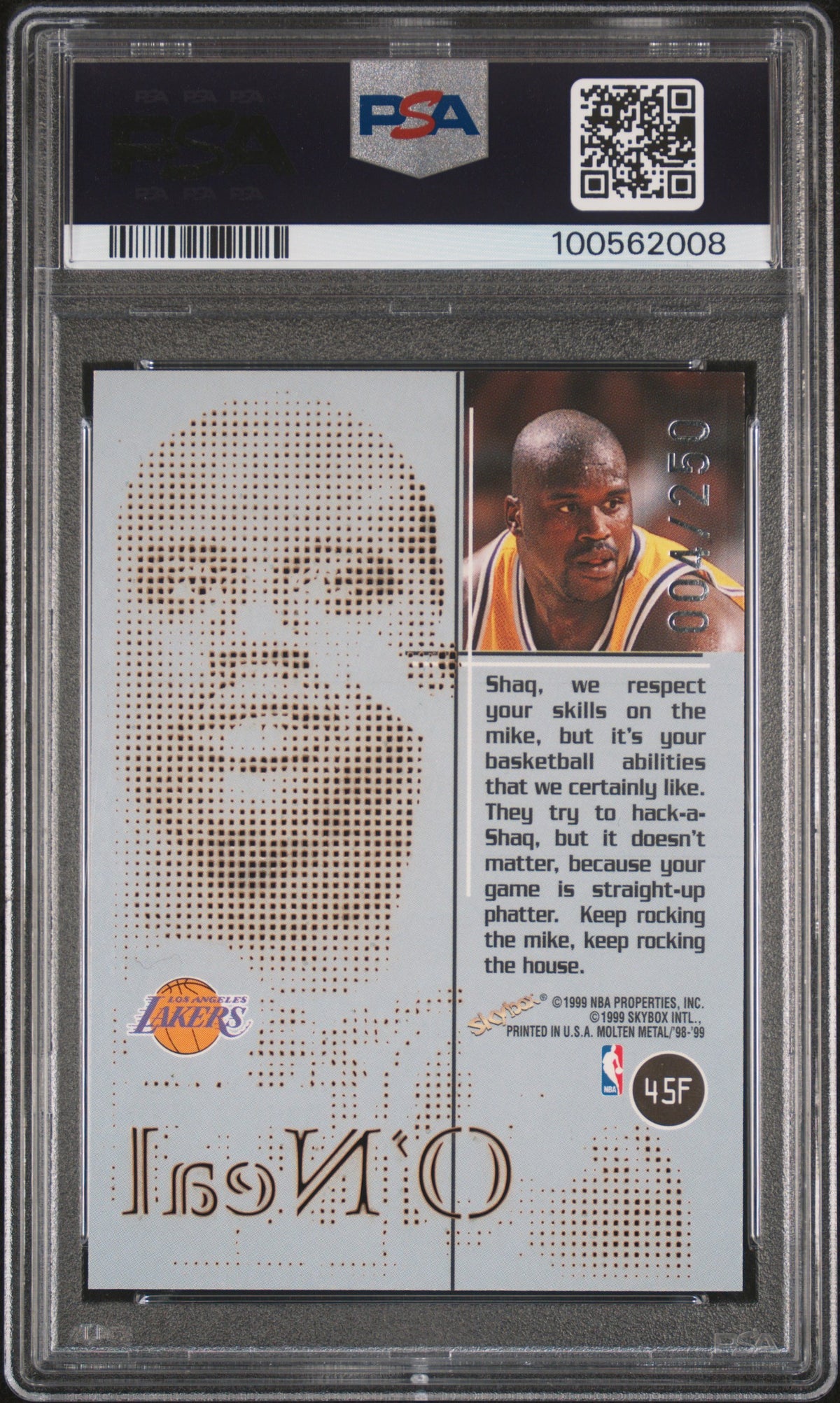 1998 Skybox Molten Metal Fusion Shaquille O'Neal #45F PSA 8