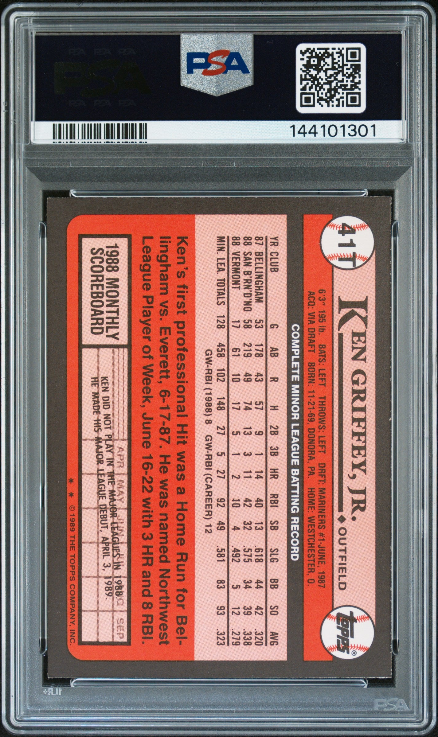 1989 Topps Traded Ken Griffey JR. #41T PSA 10