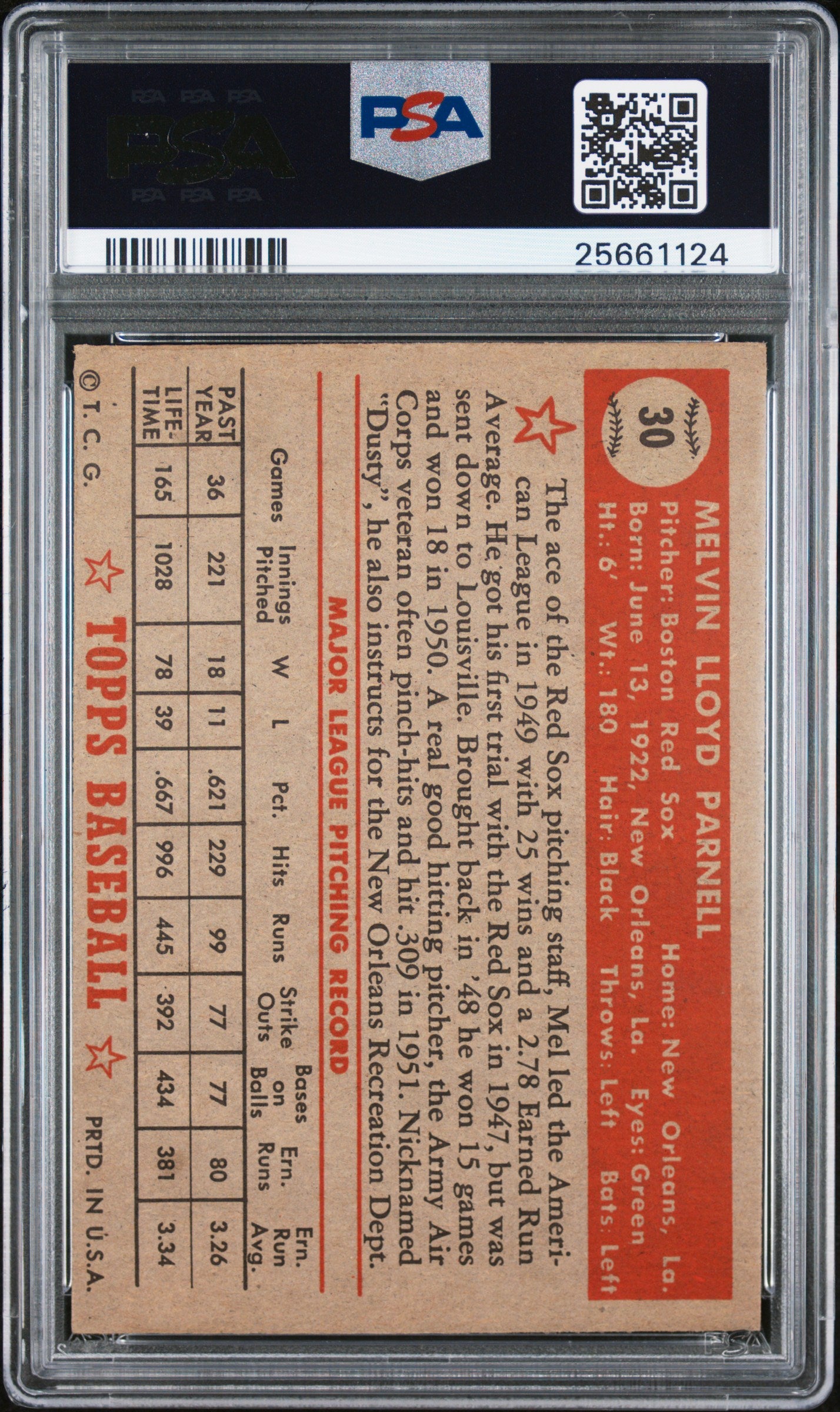 1952 Topps Mel Parnell #30 PSA 7