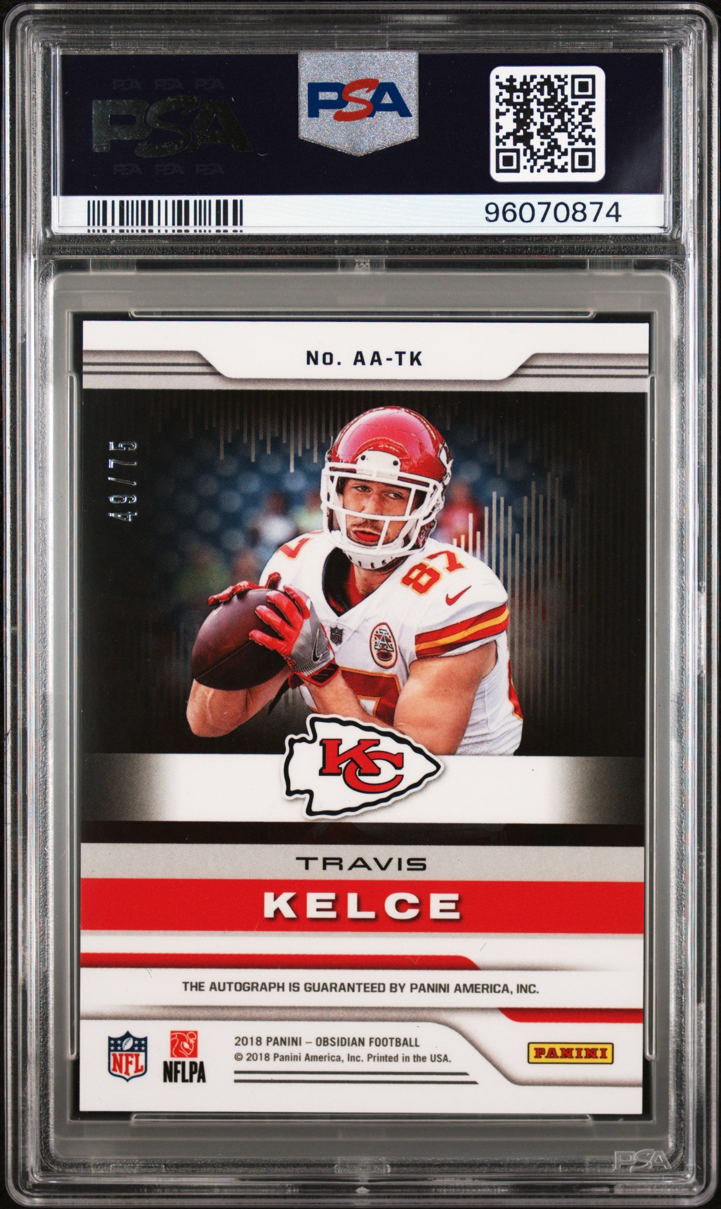 2018 Panini Obsidian Aurora Autographs Travis Kelce #AATK PSA 9 Auto 10