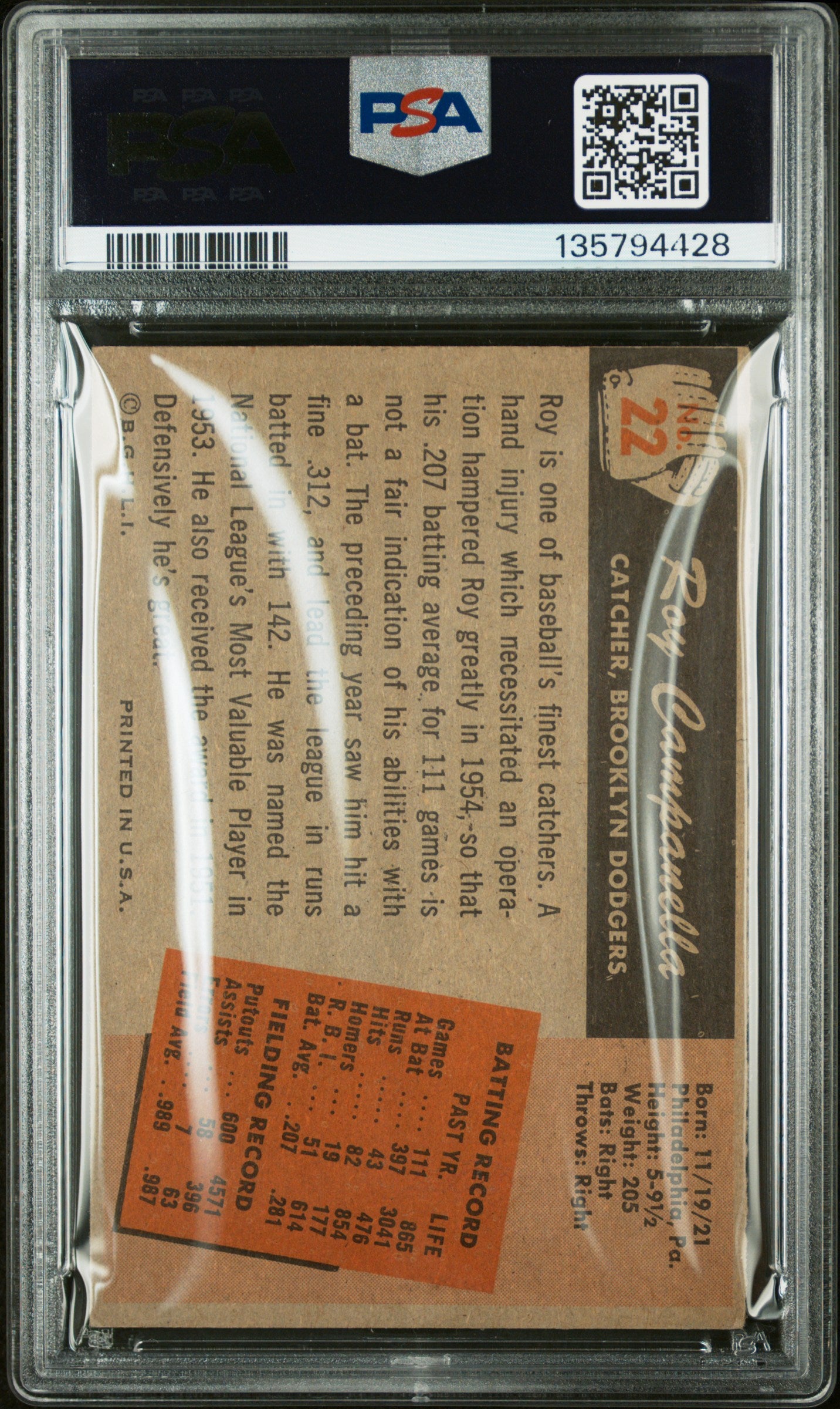 1955 Bowman Roy Campanella #22 PSA 1