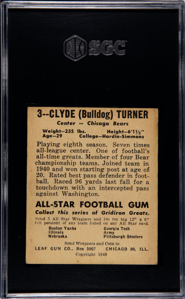 1948 Leaf Gum Co. Bulldog Turner #3 SGC 4.5