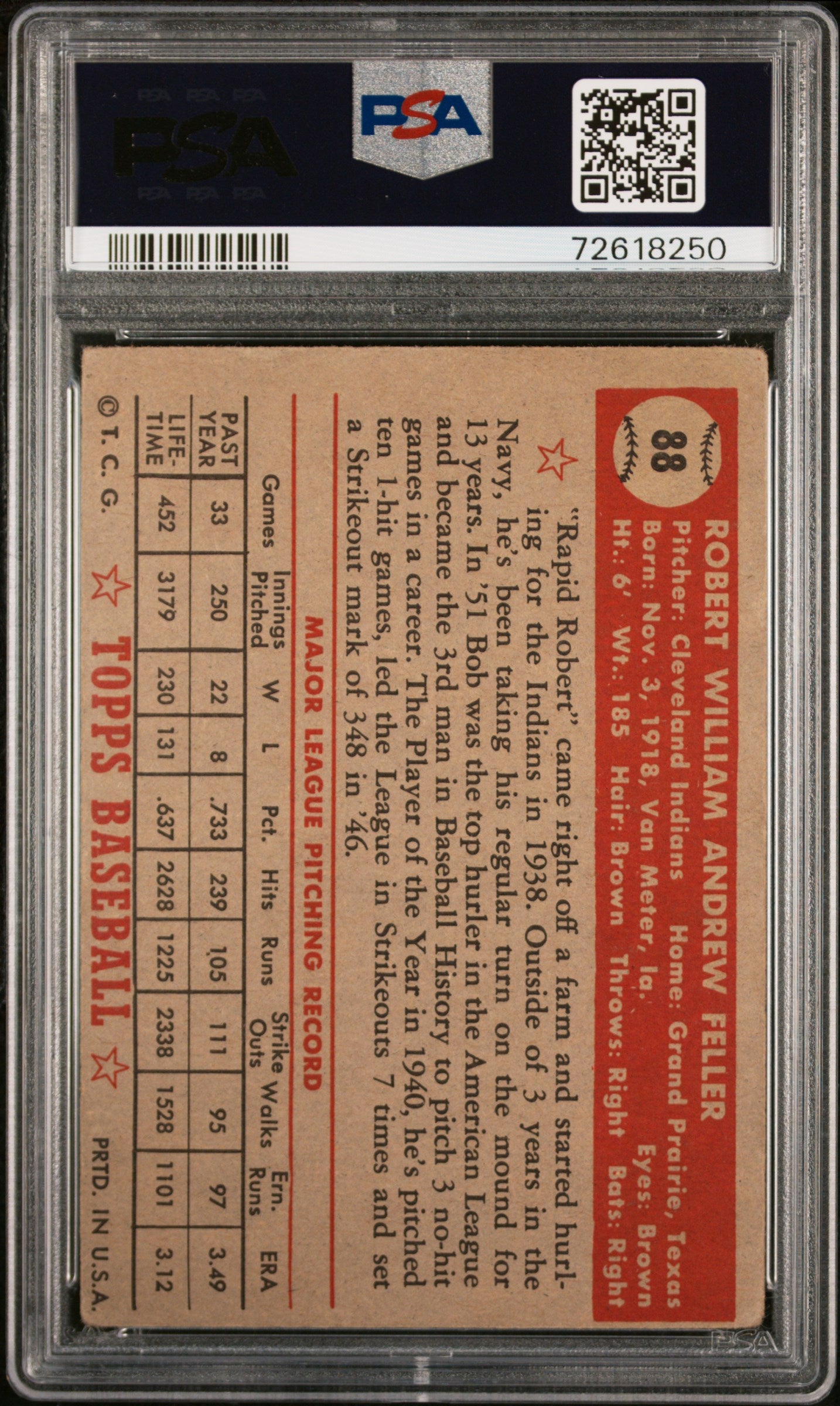 1952 Topps Bob Feller #88 PSA 2