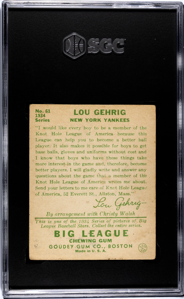 1934 Goudey Lou Gehrig #61 SGC 4