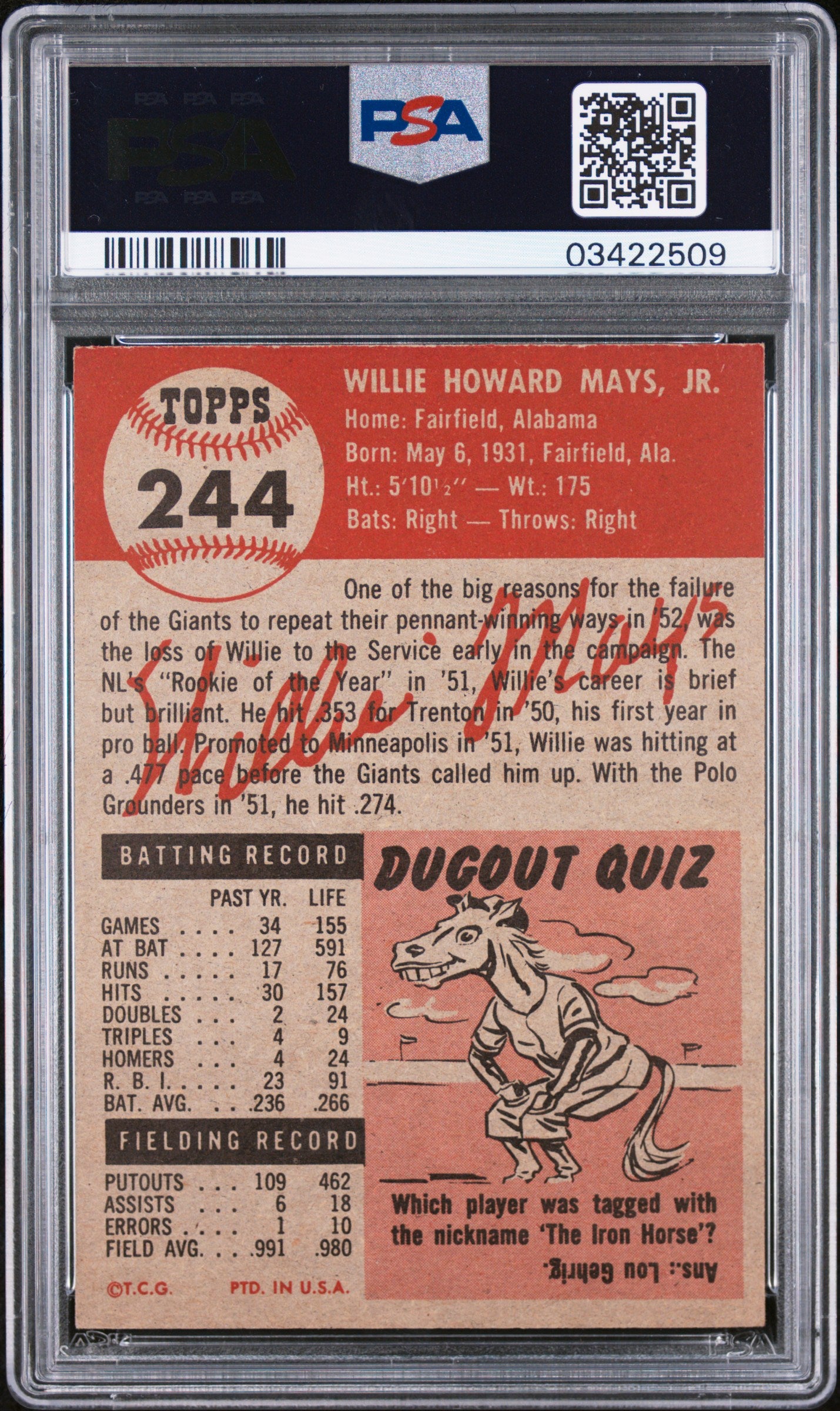 1953 Topps Willie Mays #244 PSA 7