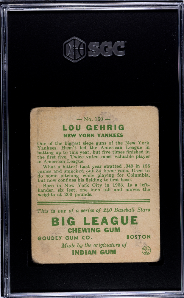 1933 Goudey Lou Gehrig #160 SGC 1