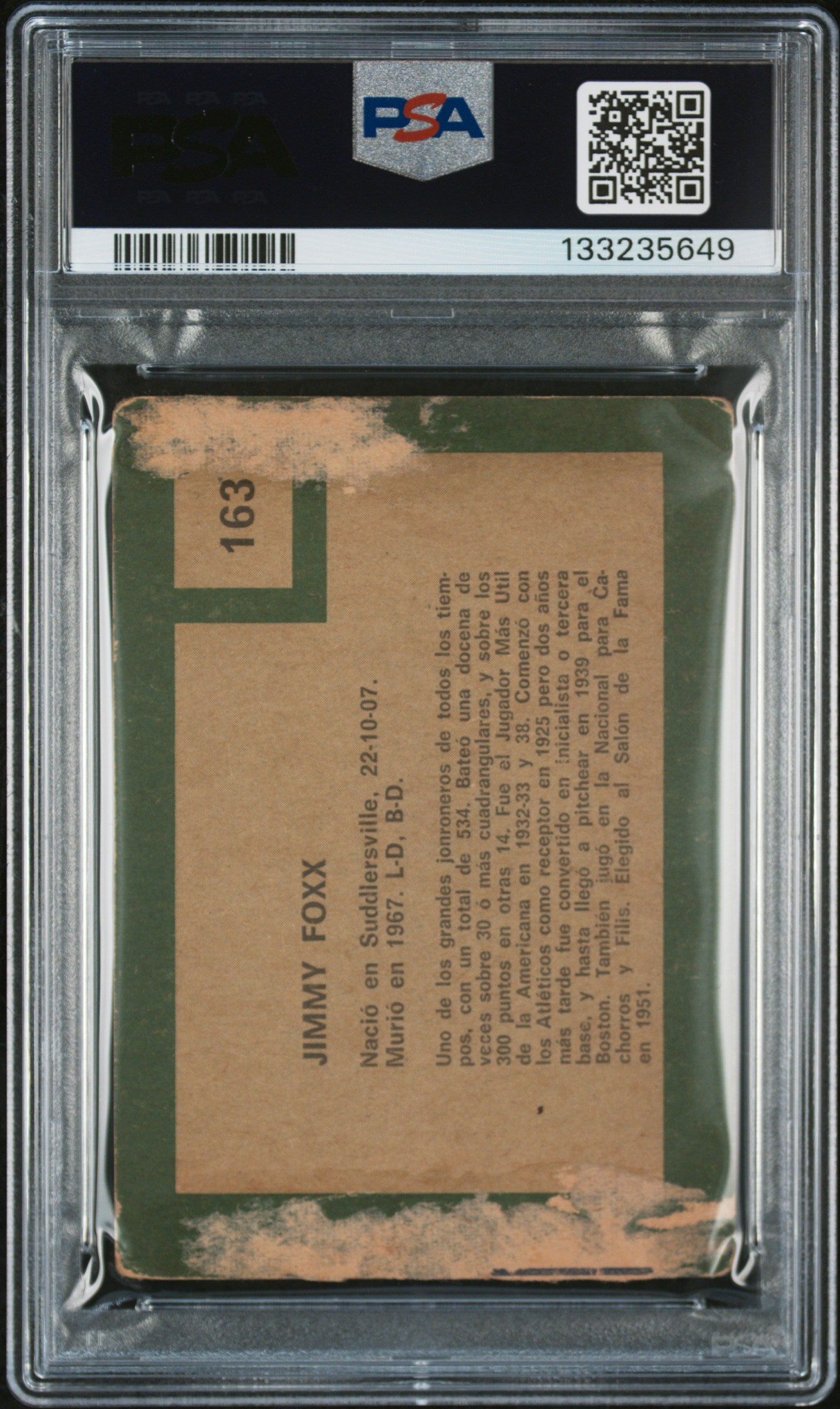1967 Venezuela Topps Jimmy Foxx #163 PSA 1