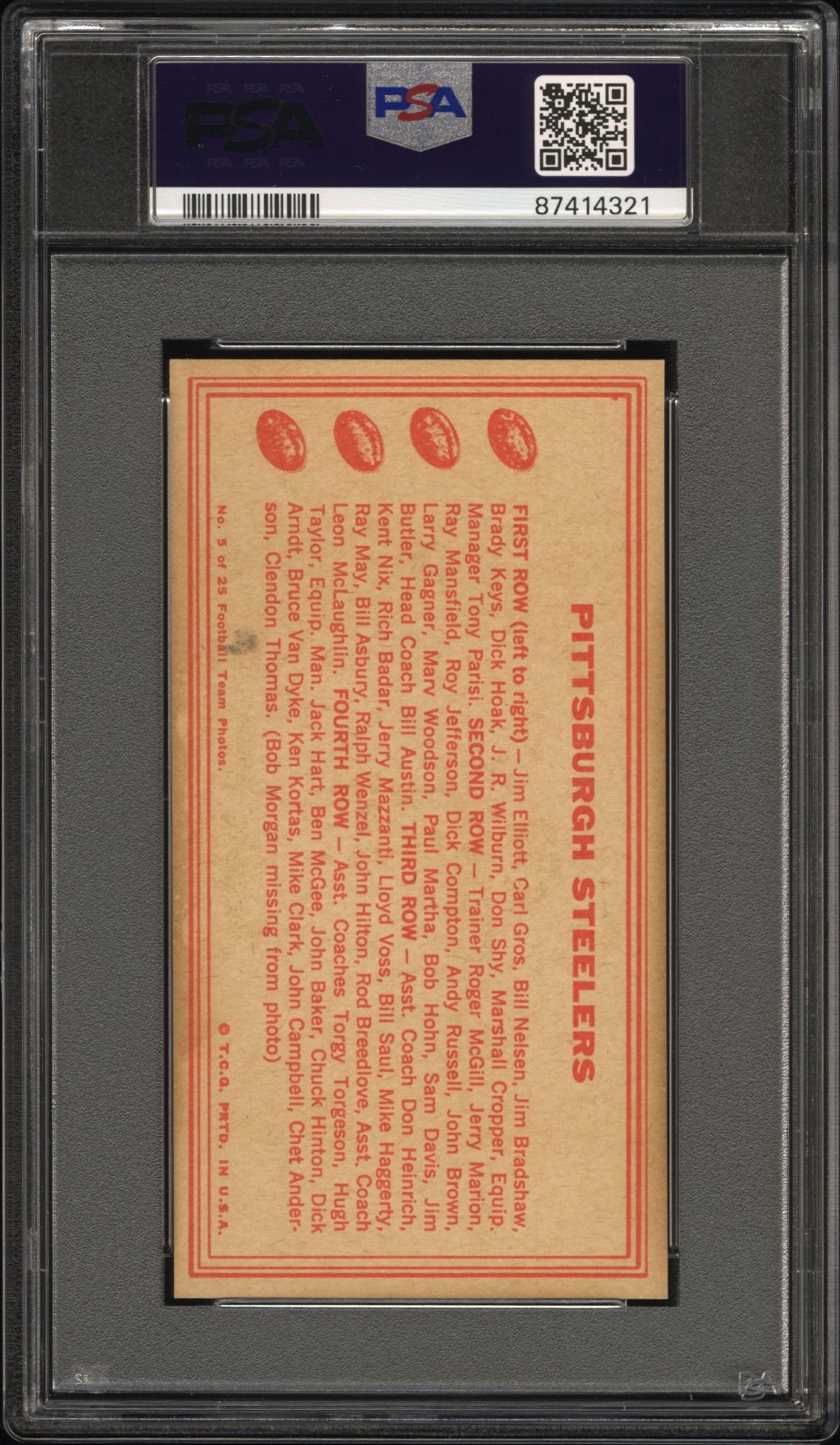 1968 Topps Test Teams Pittsburgh Steelers #5 PSA 5