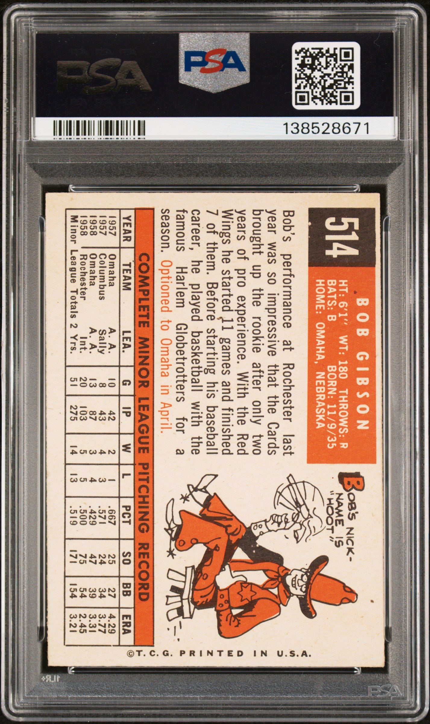 1959 Topps Bob Gibson #514 PSA 6