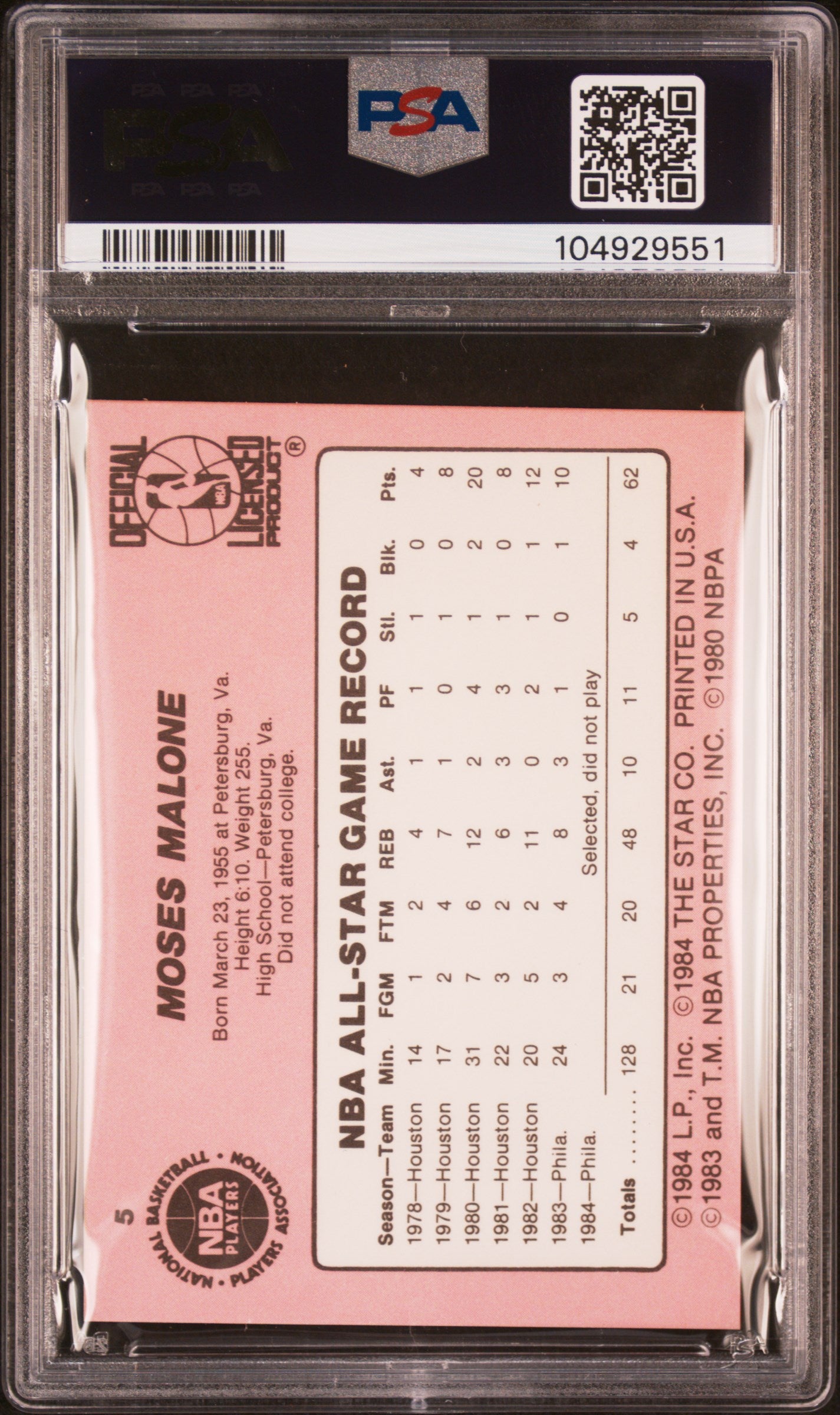 1985 Star Crunch N Munch Moses Malone #5 PSA 8