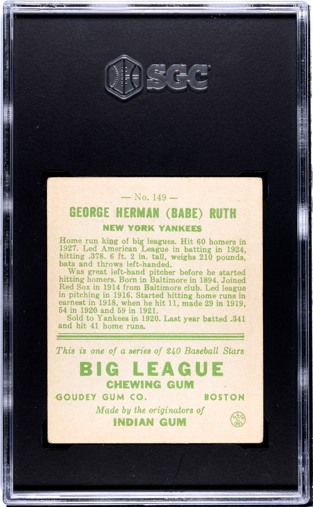 1933 Goudey Babe Ruth #149 SGC 3