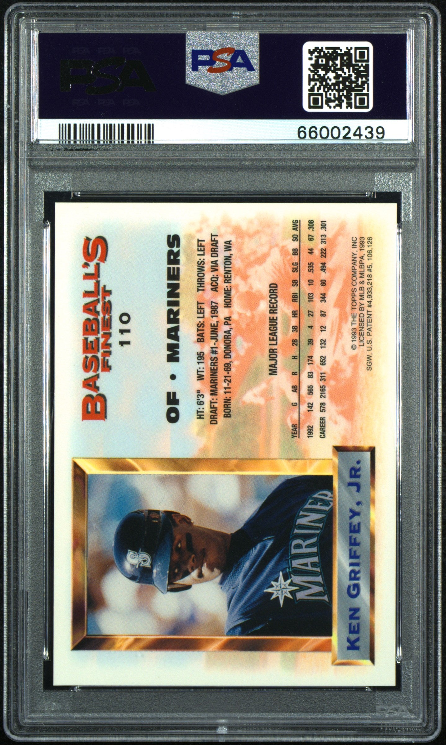 1993 Finest Ken Griffey JR. #110 Refractor PSA 9 Auto 10