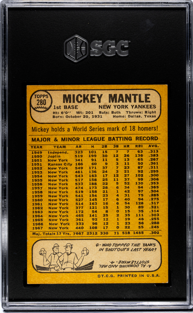 1968 Topps Mickey Mantle #280 SGC 4