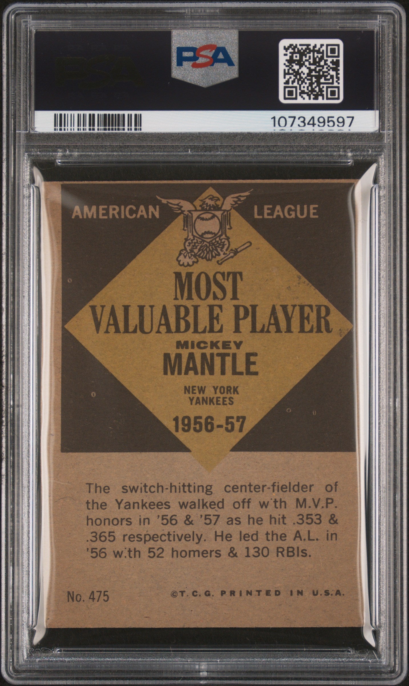1961 Topps Mickey Mantle #475 MVP PSA A