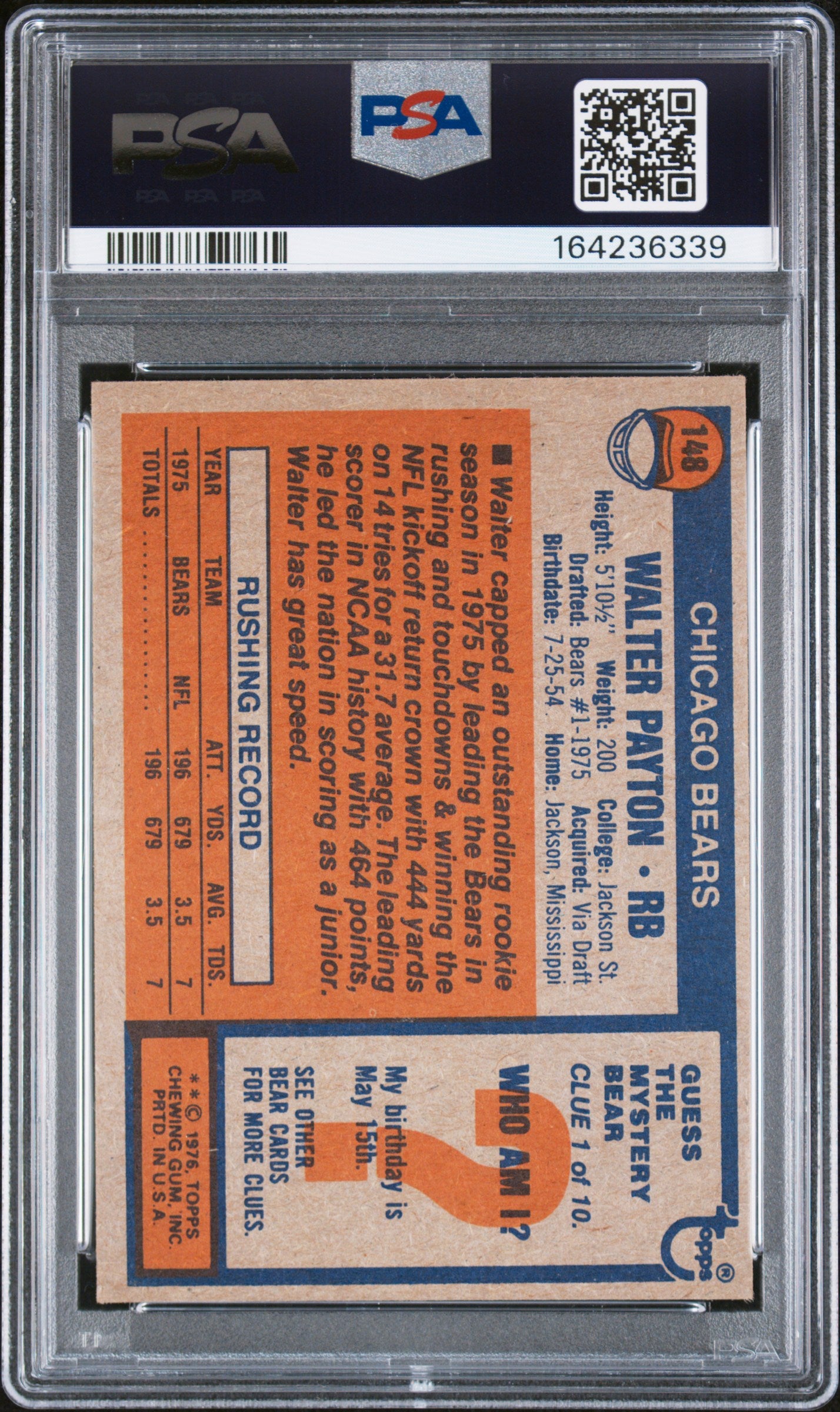 1976 Topps Walter Payton #148 PSA 2