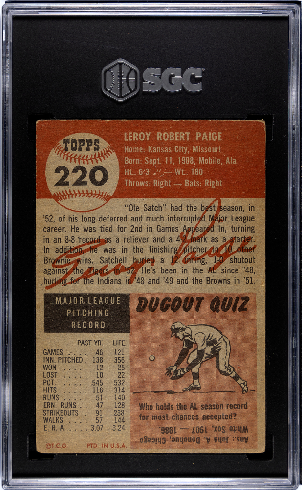1953 Topps Satchel Paige #220 SGC 4