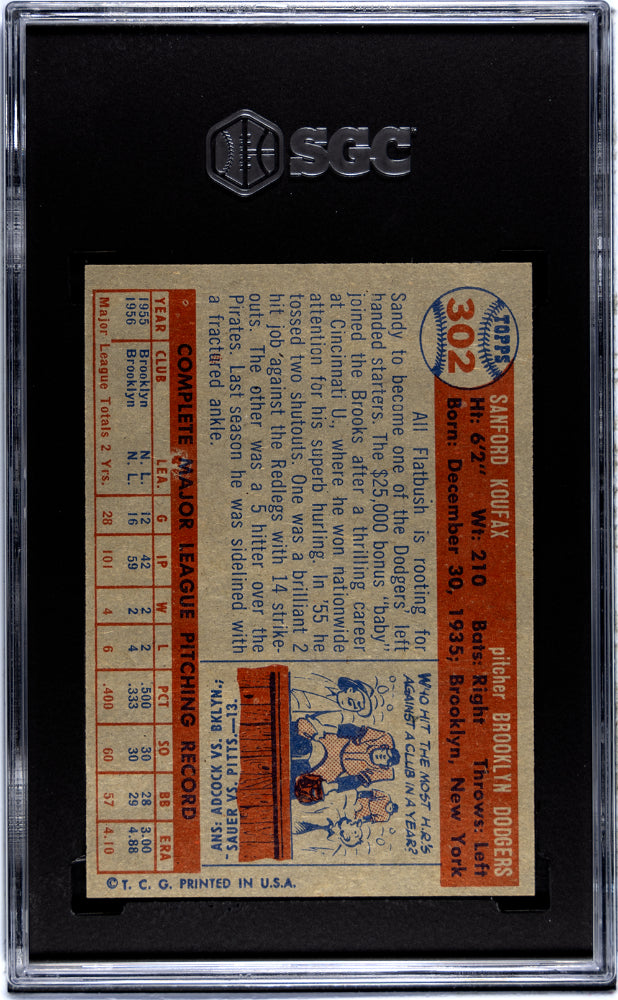 1957 Topps Sandy Koufax #302 SGC 5