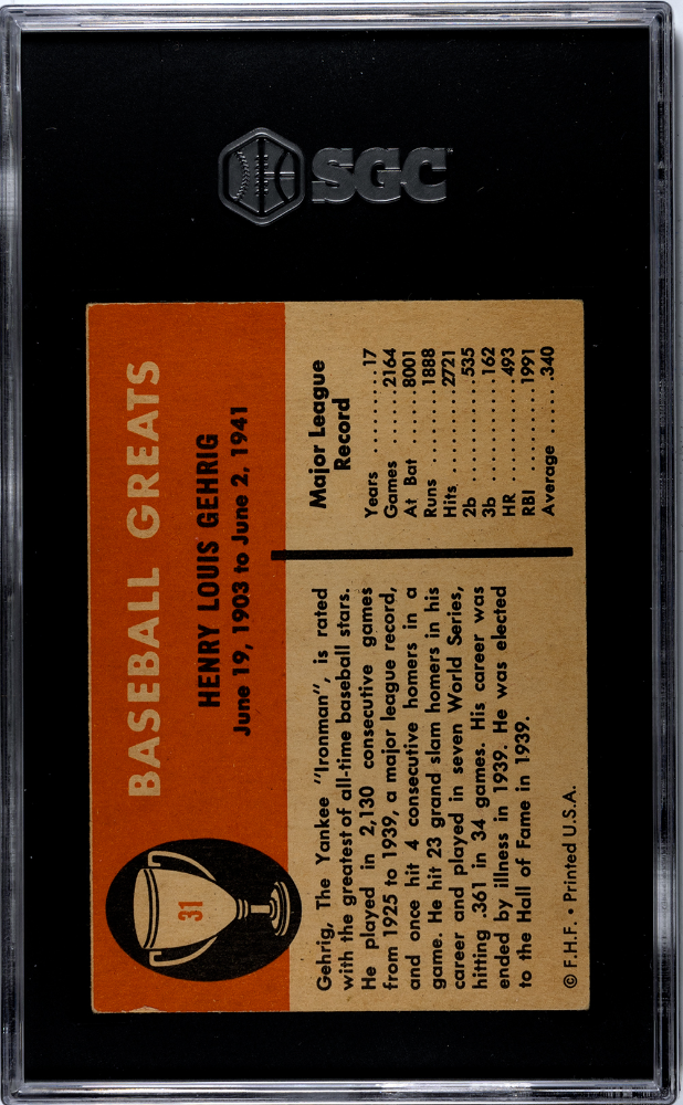 1961 Fleer Lou Gehrig #31 SGC 4