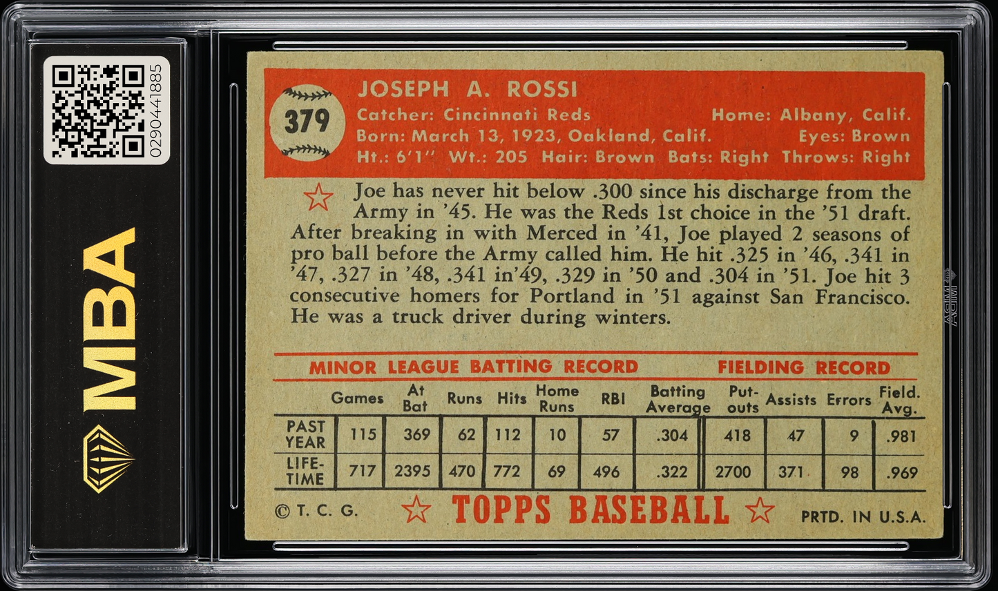 1952 Topps Joe Rossi #379 MBA 5