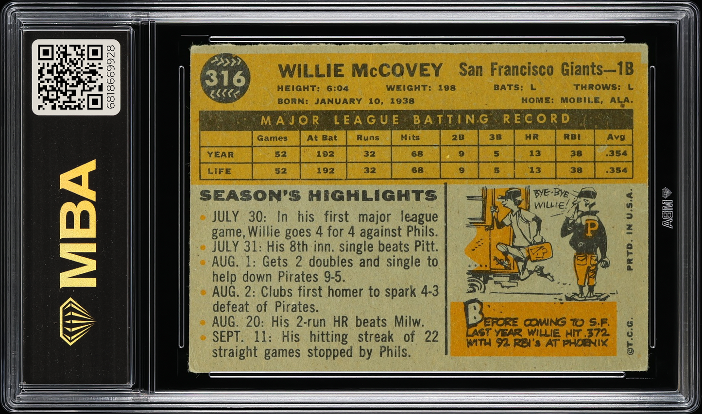 1960 Topps Willie McCovey #316 All-Star Rookie MBA 2