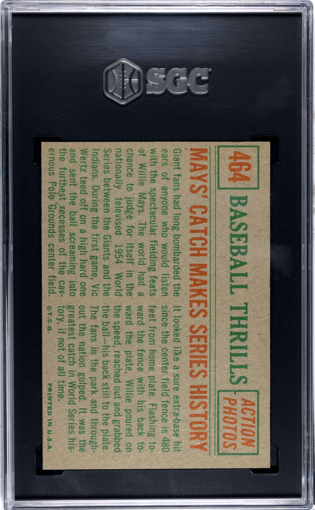 1959 Topps Mays' Catch #464 Baseball Thrills SGC 8