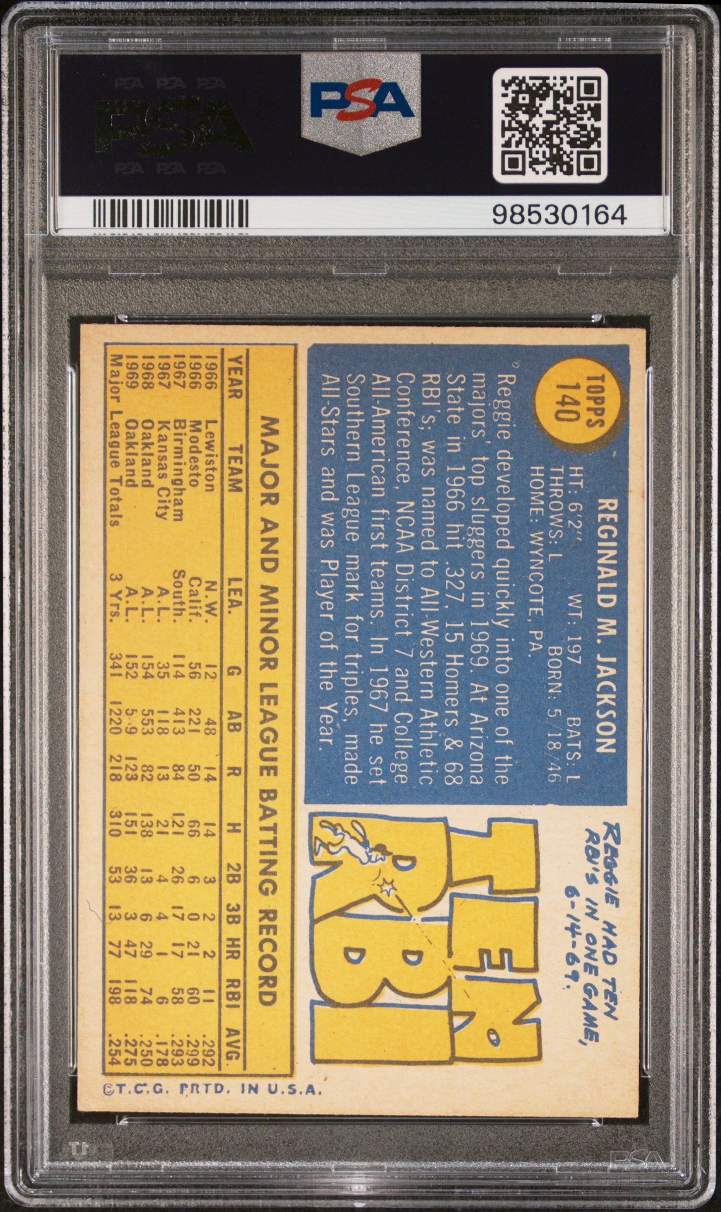 1970 Topps Reggie Jackson #140 PSA 4 Auto 10