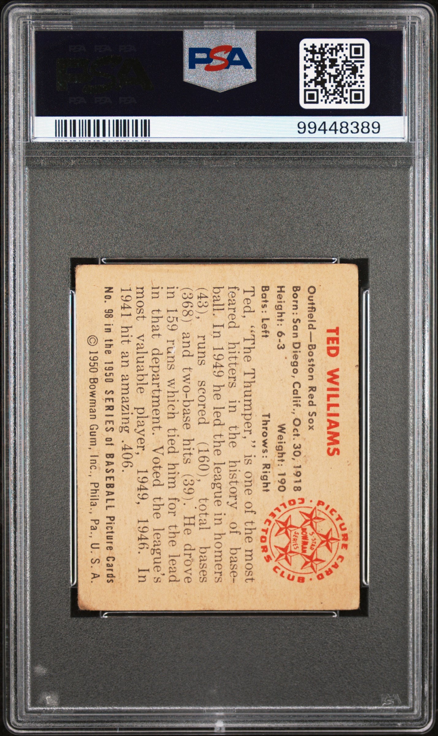 1950 Bowman Ted Williams #98 PSA 2.5