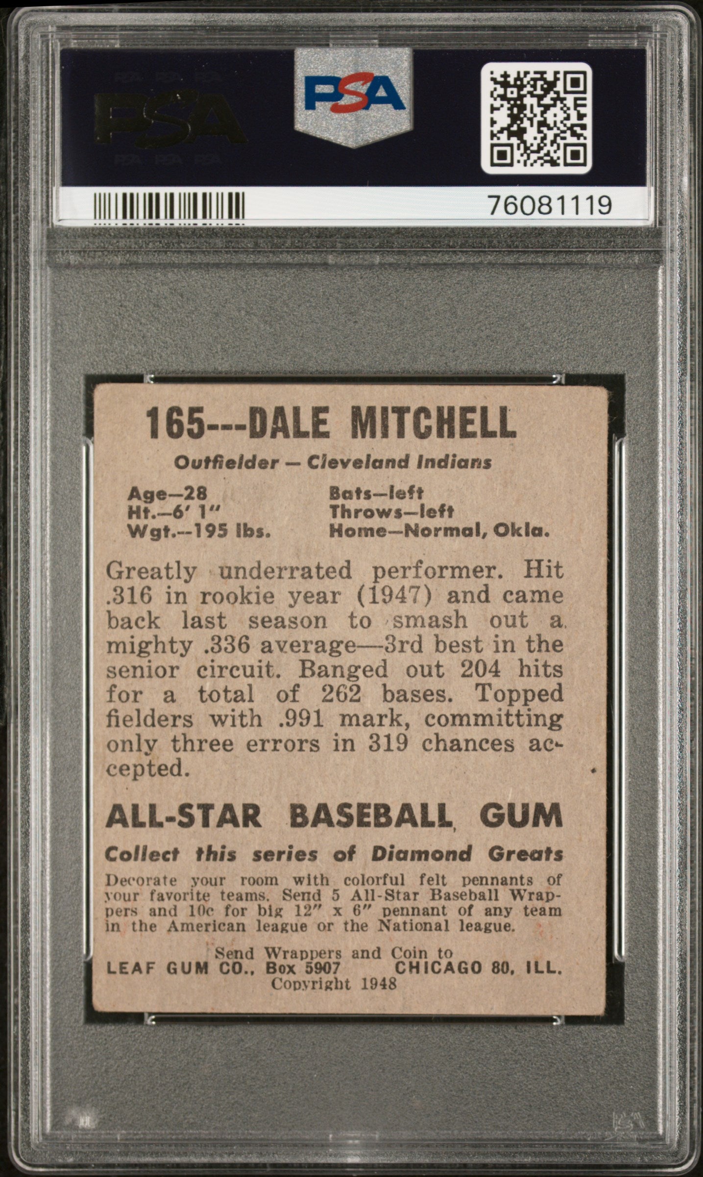 1948 Leaf Dale Mitchell #165 PSA 3