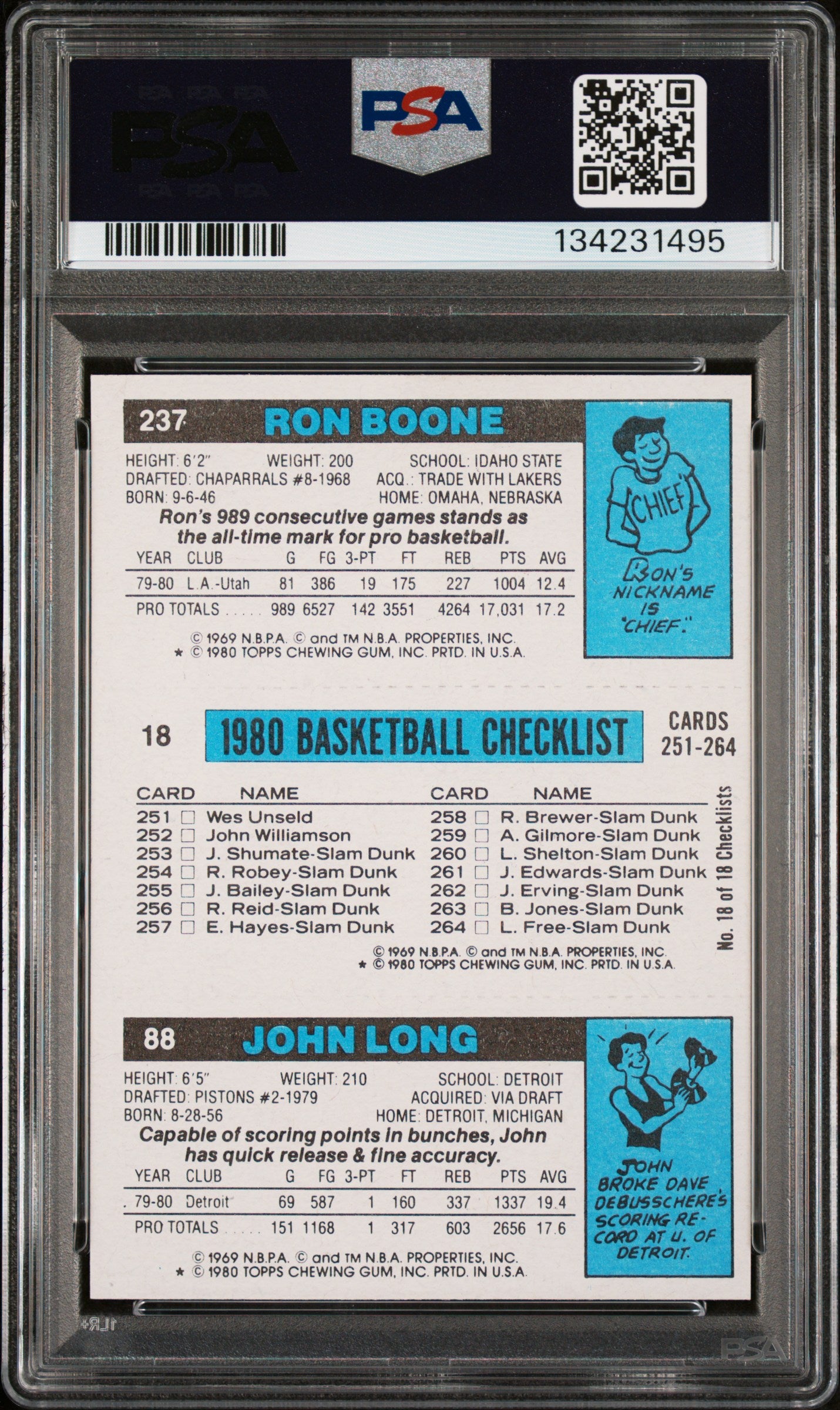 1980 Topps M. Johnson J. Long R. Boone PSA 9
