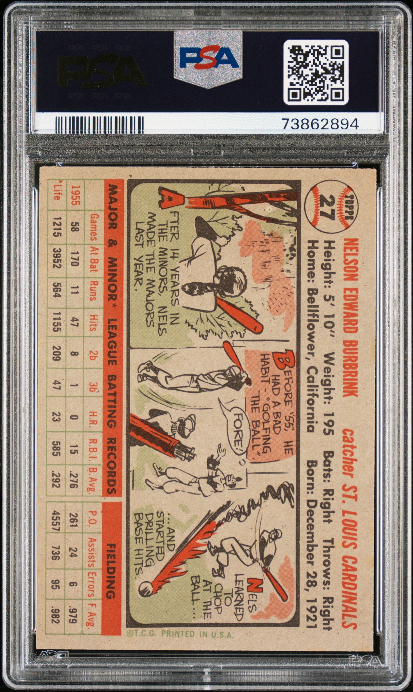 1956 Topps Nelson Burbrink #27 Gray Back PSA 7