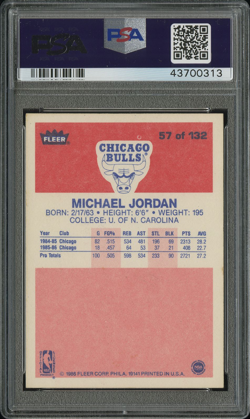 1986 Fleer Michael Jordan #57 PSA 4