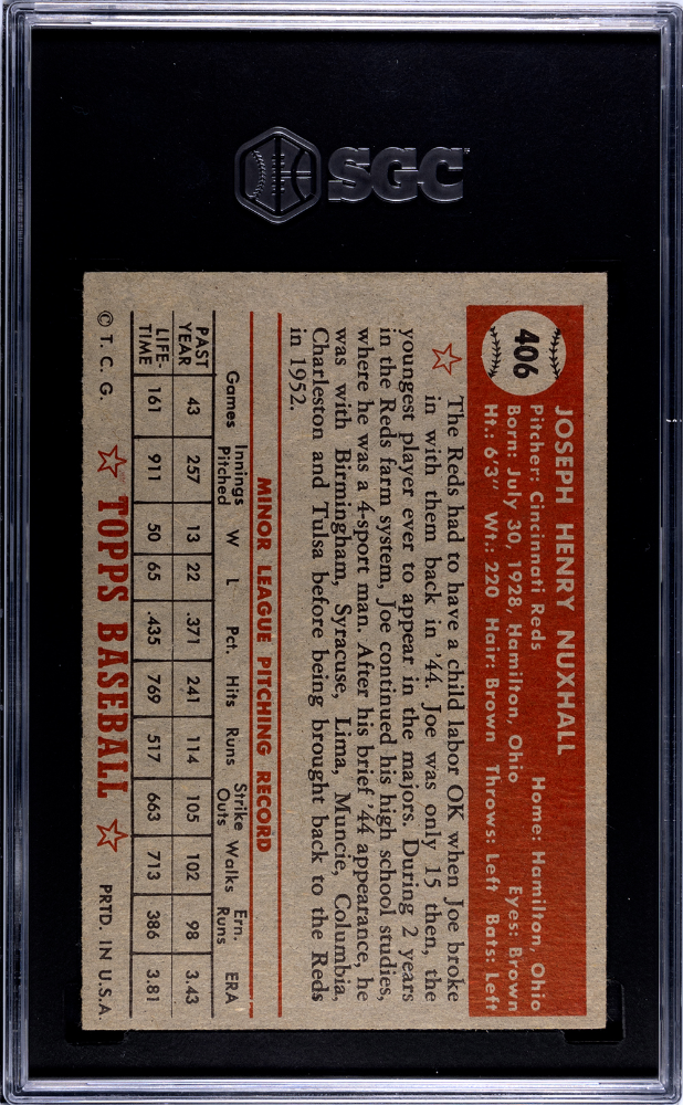 1952 Topps Joe Nuxhall #406 SGC 4
