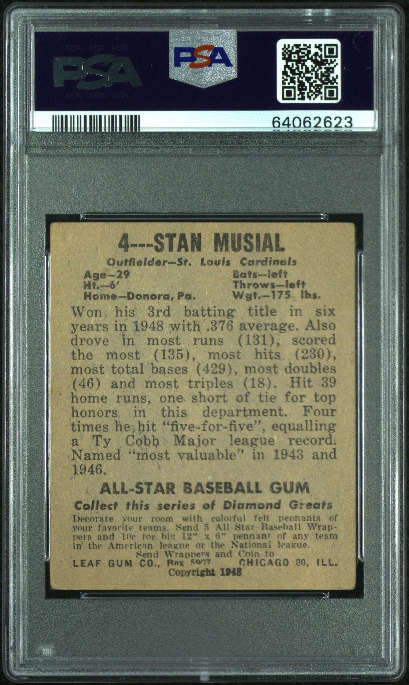 1948 Leaf Stan Musial #4 PSA 2