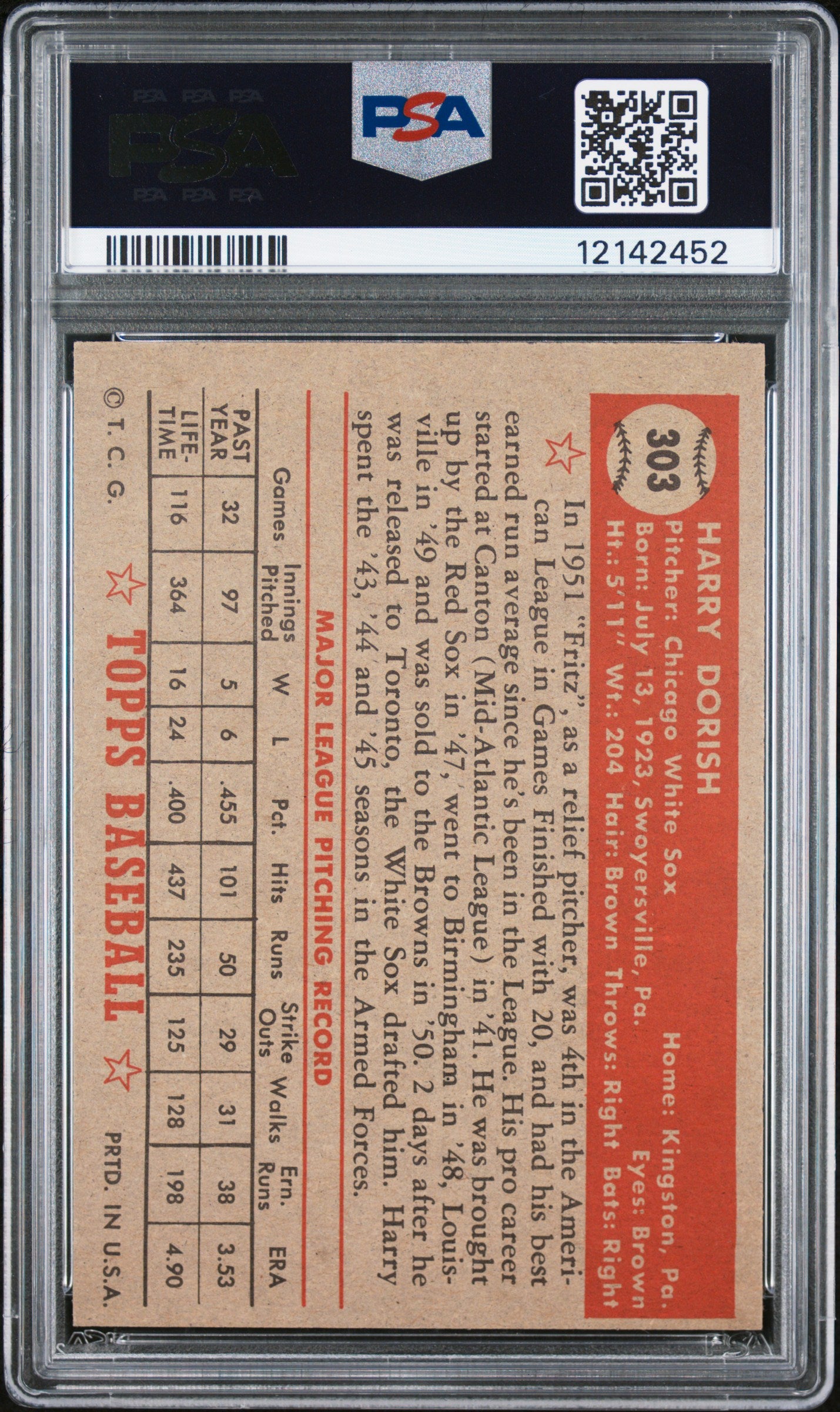 1952 Topps Harry Dorish #303 PSA 7