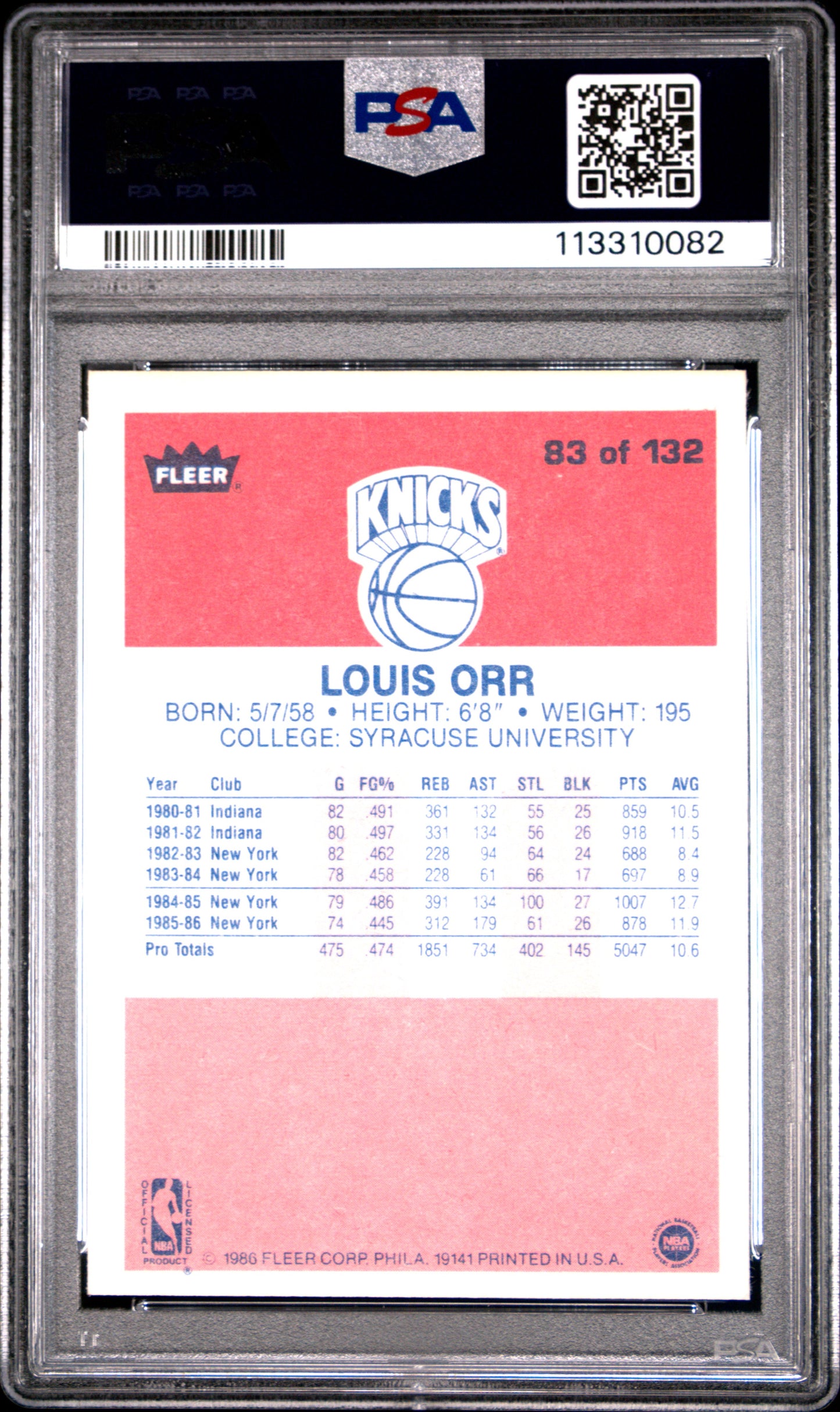 1986 Fleer Louis Orr #83 PSA 9