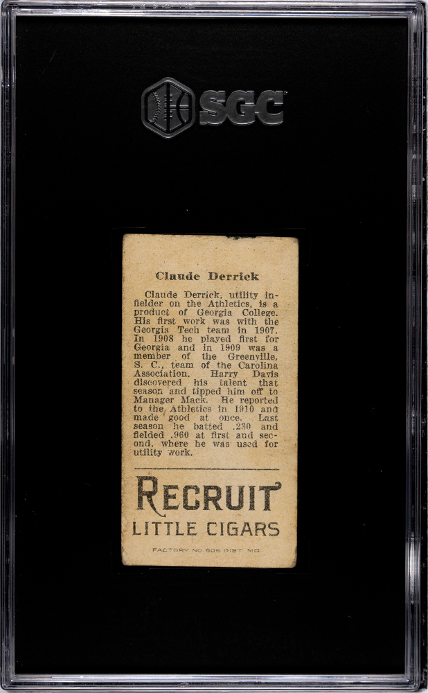 1912 Recruit Little Cigars (T207) Claude Derrick SGC 2.5