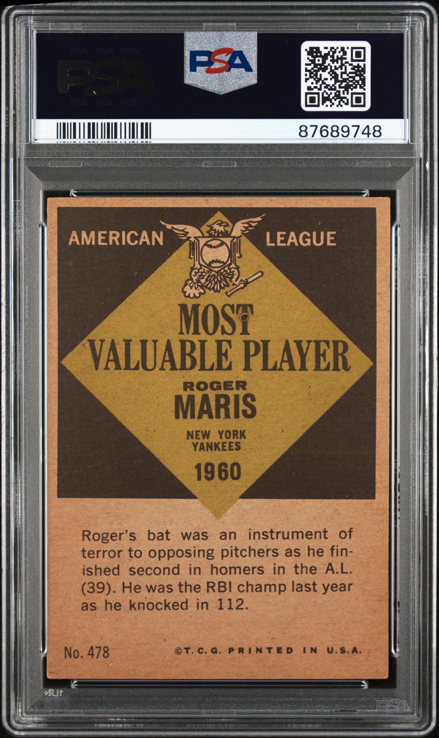 1961 Topps Roger Maris #478 MVP PSA 7