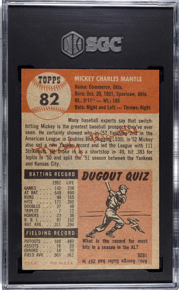 1953 Topps Mickey Mantle #82 SGC 5