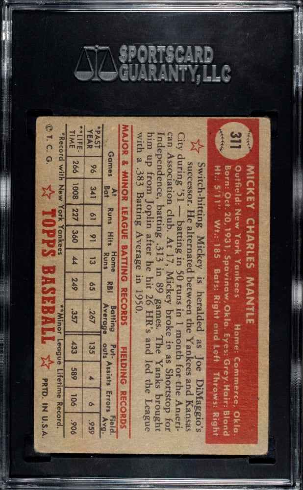 1952 Topps Mickey Mantle #311 SGC 2