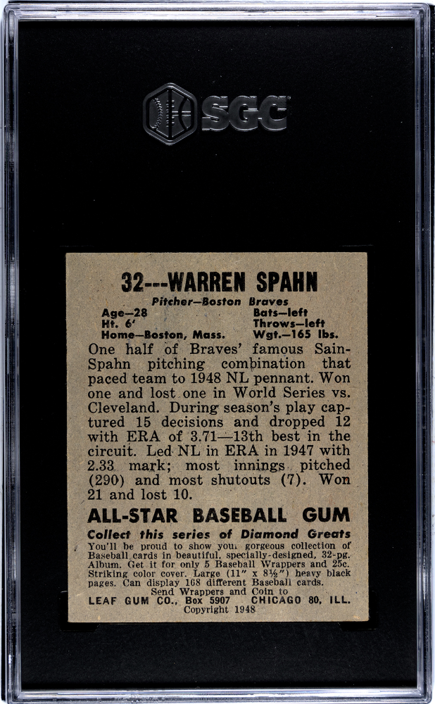 1948 Leaf Gum Co. Warren Spahn #32 SGC 5