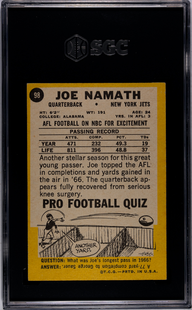 1967 Topps Milton Bradley Joe Namath #98 SGC 6