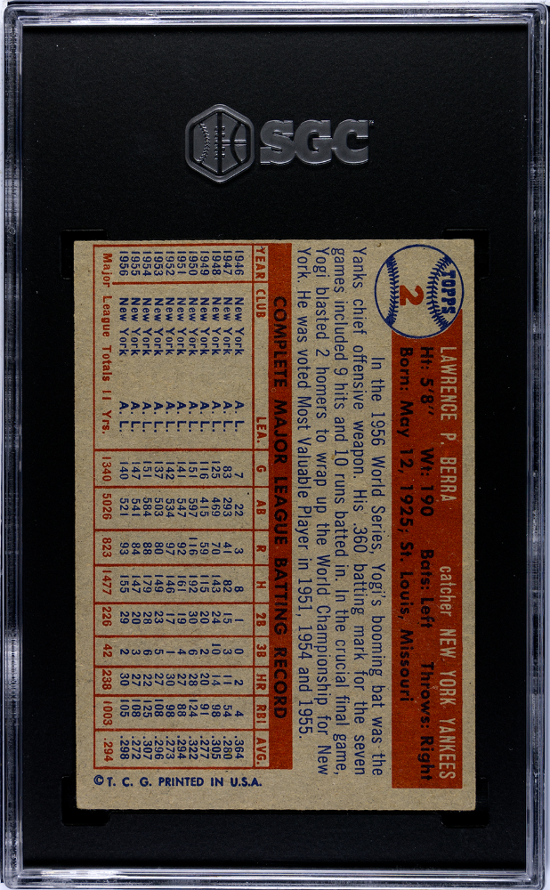 1957 Topps Yogi Berra #2 SGC 5.5